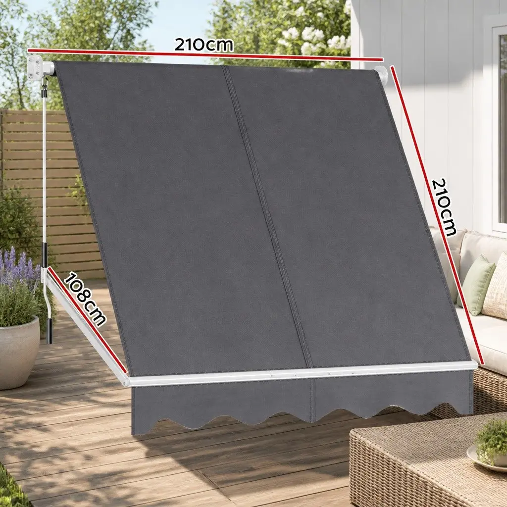 Retractable Awning Aluminum Frame Polyester Fabric 2.1X2.1M Grey