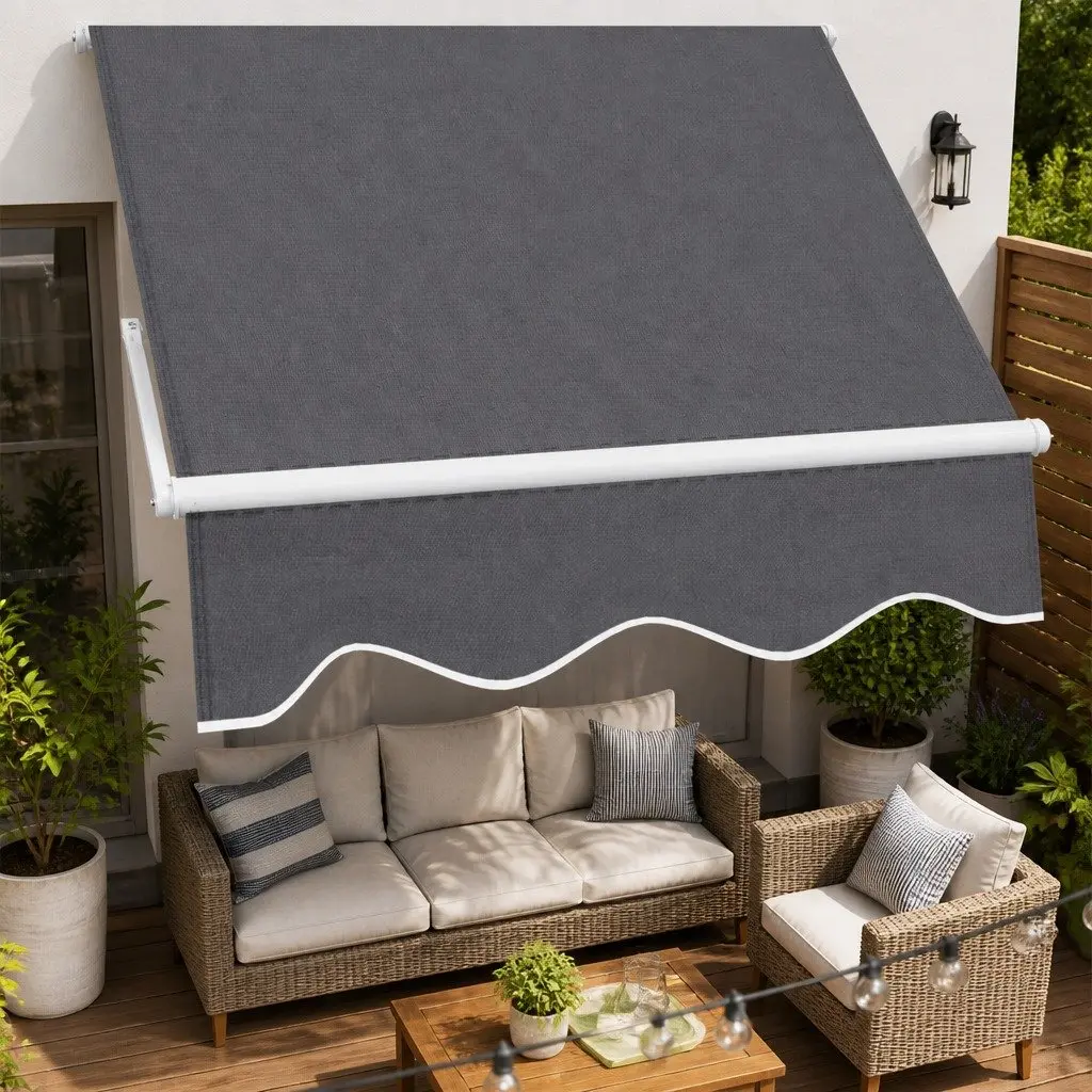 Retractable Awning Aluminum Frame Polyester Fabric 2.1X2.1M Grey