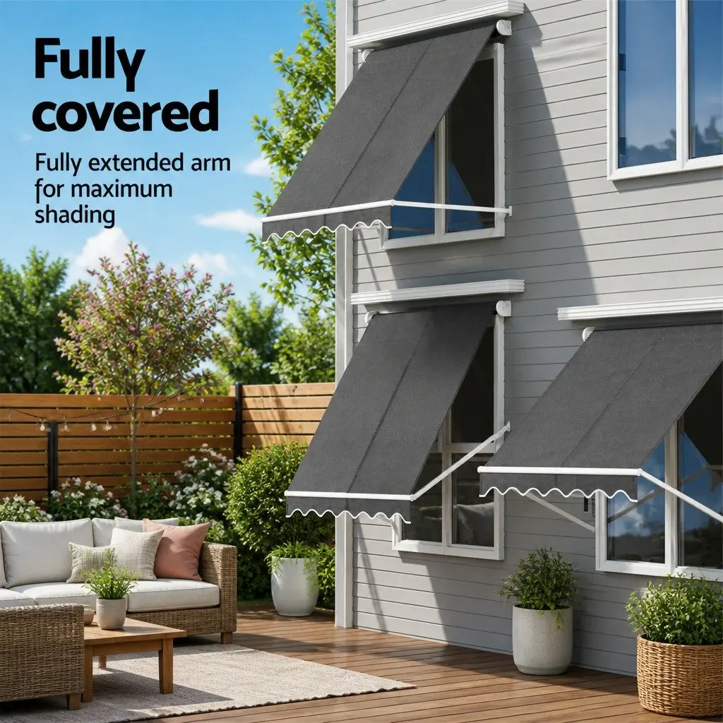 Retractable Awning Aluminum Frame Polyester Fabric 2.1X2.1M Grey