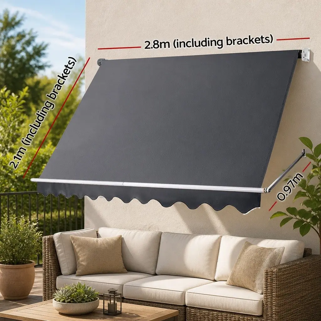 Retractable Pivot Arm Awning Outdoor Patio Window Fixed Shade 2.8X2.1M Grey