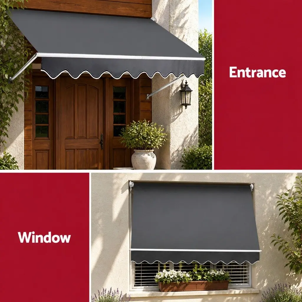 Retractable Pivot Arm Awning Outdoor Patio Window Fixed Shade 2.8X2.1M Grey