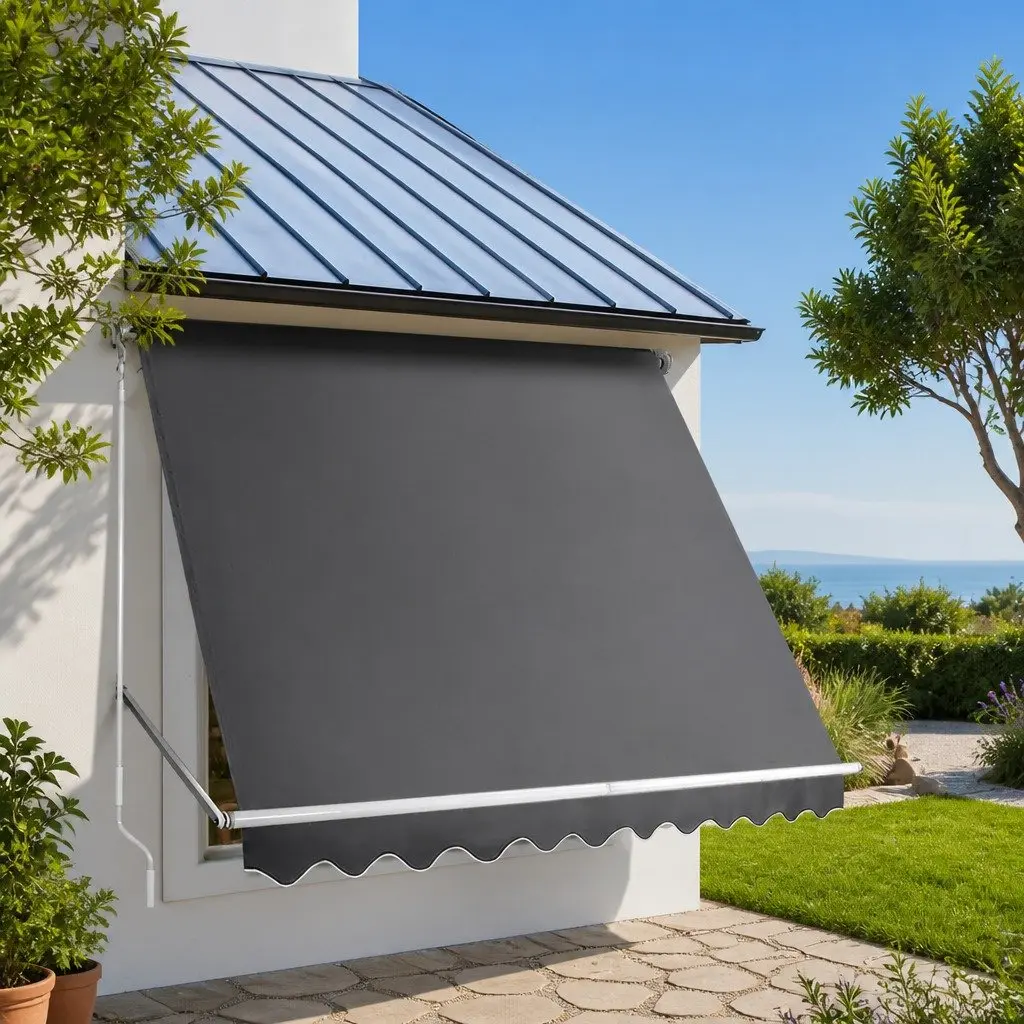 Retractable Pivot Arm Awning Outdoor Patio Window Fixed Shade 2.8X2.1M Grey
