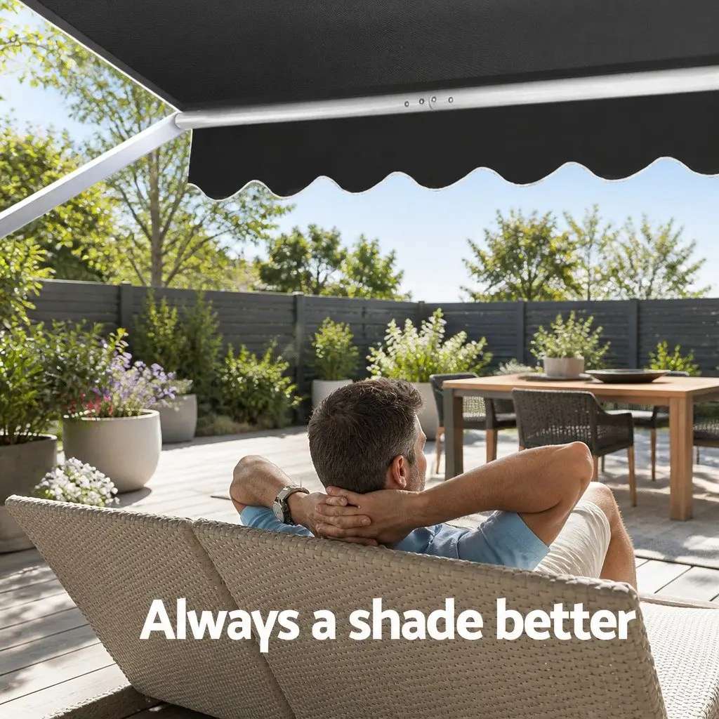 Retractable Awning Aluminum Frame 3.1m x 2.1m Polyester Fabric Grey