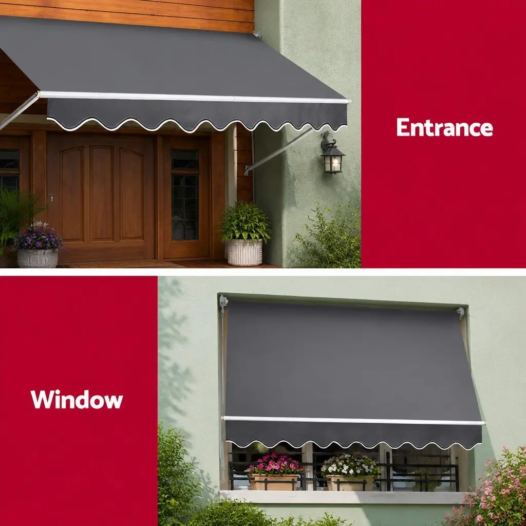 Retractable Awning Aluminum Frame 3.1m x 2.1m Polyester Fabric Grey