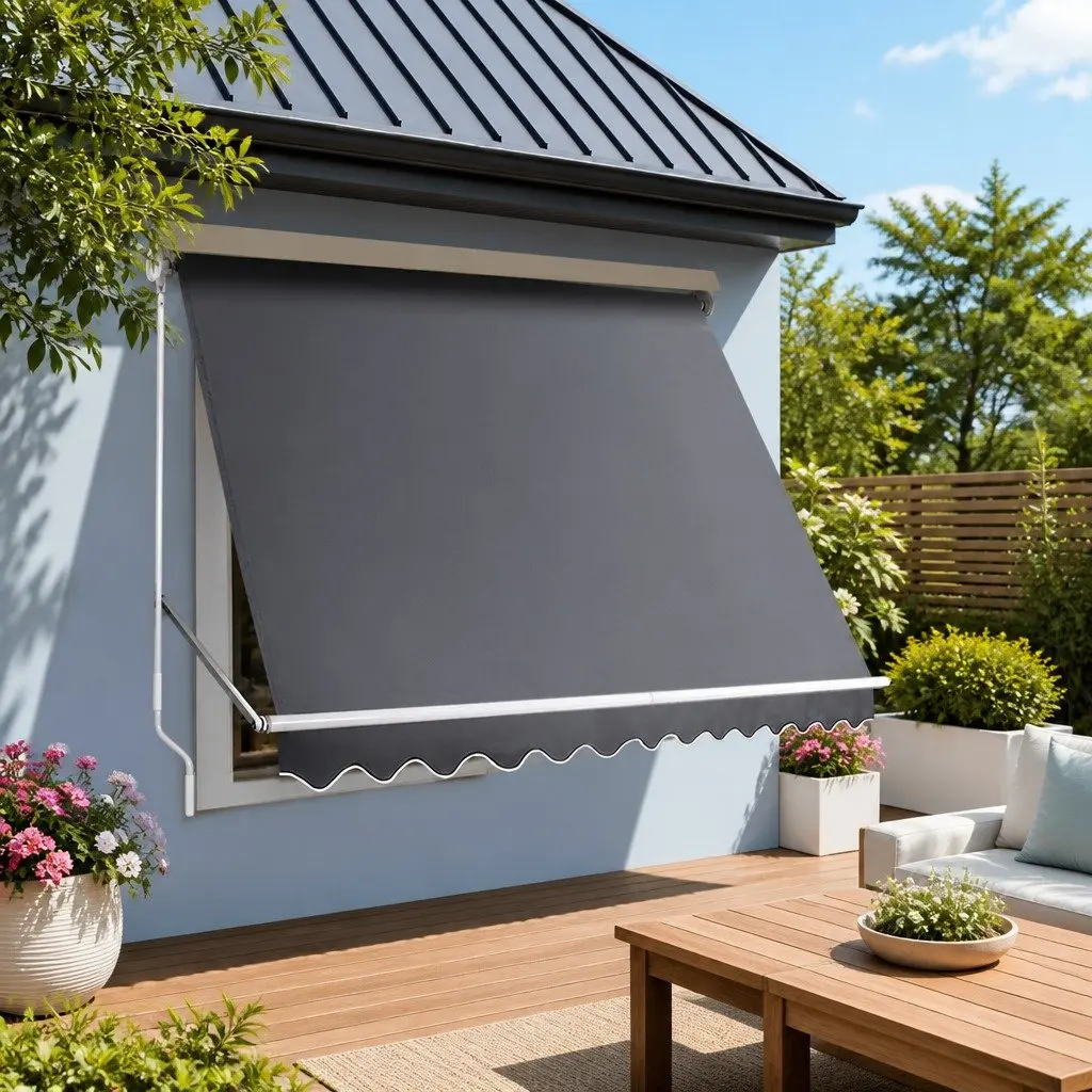 Retractable Awning Aluminum Frame 3.1m x 2.1m Polyester Fabric Grey