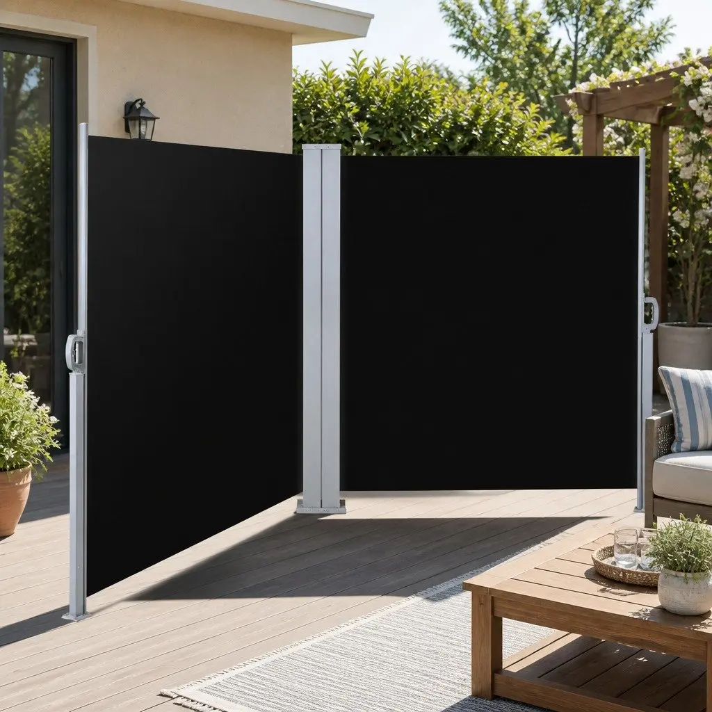 Retractable Side Awning Steel Frame 2M x 6M Black Polyester Outdoor Blinds Sun Shade Screen