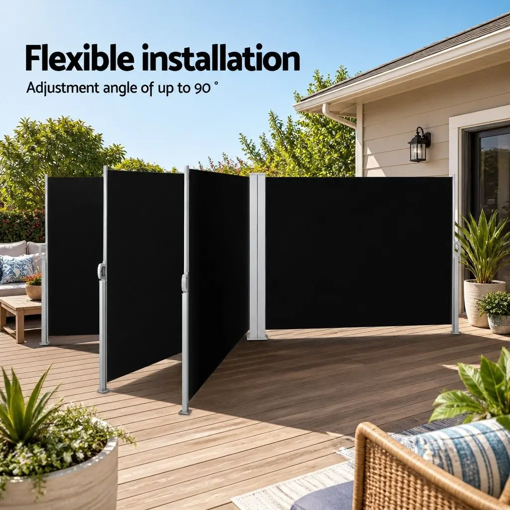 Retractable Side Awning Steel Frame 2M x 6M Black Polyester Outdoor Blinds Sun Shade Screen