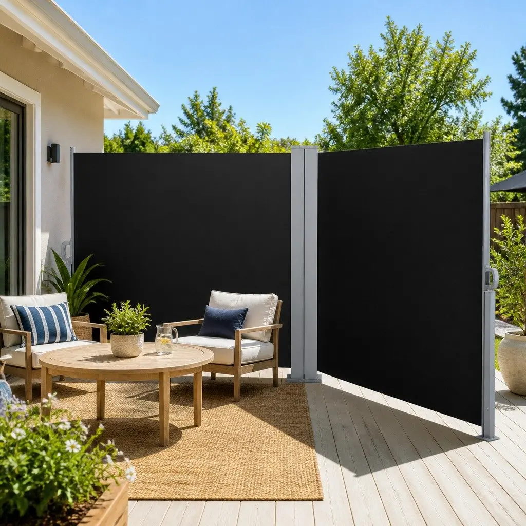 Retractable Side Awning Steel Frame 2M x 6M Black Polyester Outdoor Blinds Sun Shade Screen