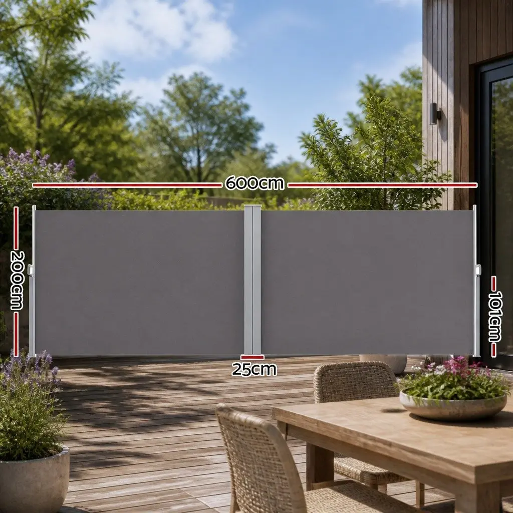 Retractable Side Awning Polyester Fabric 2x6M Grey Steel