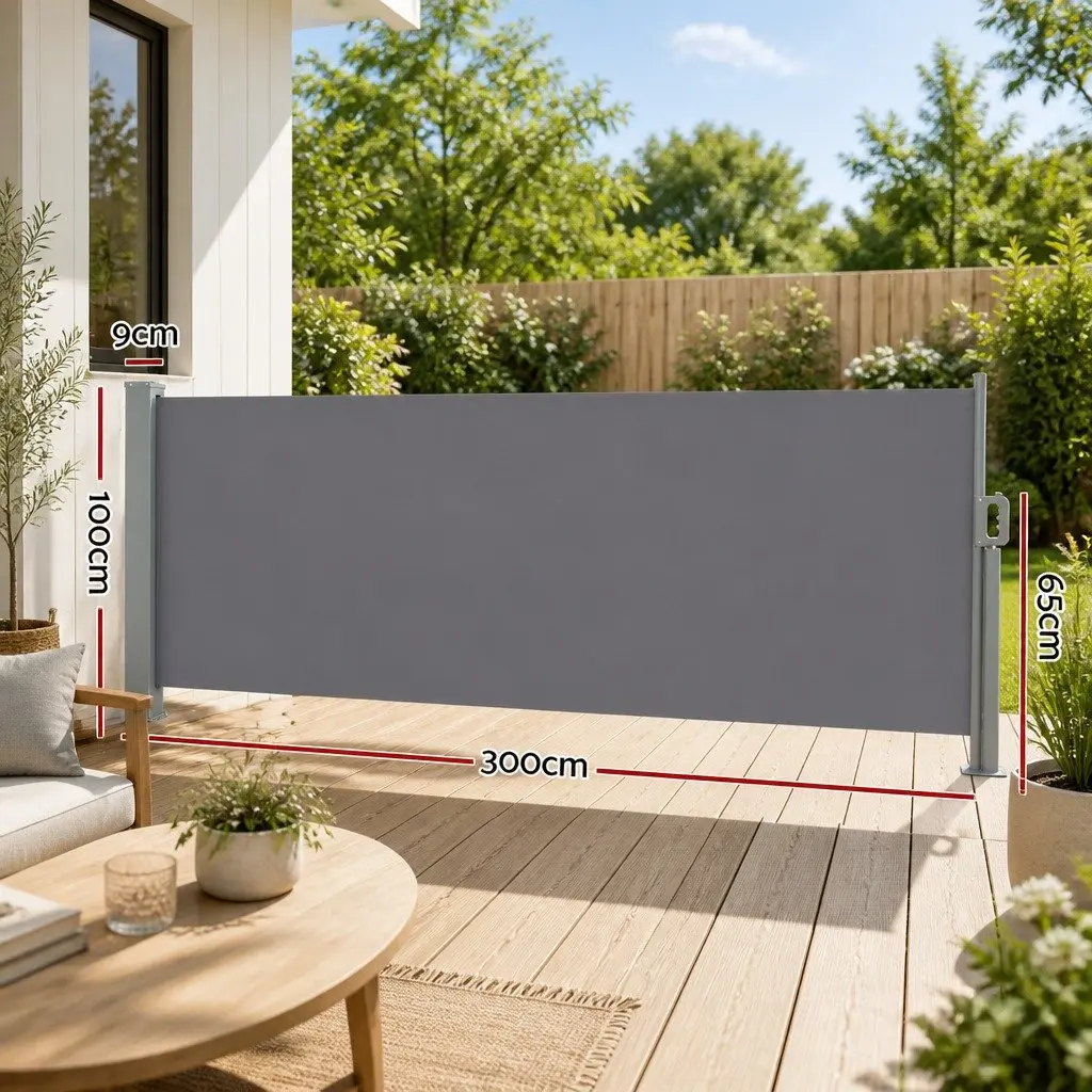 Retractable Side Awning Polyester Fabric 1M x 3M Grey