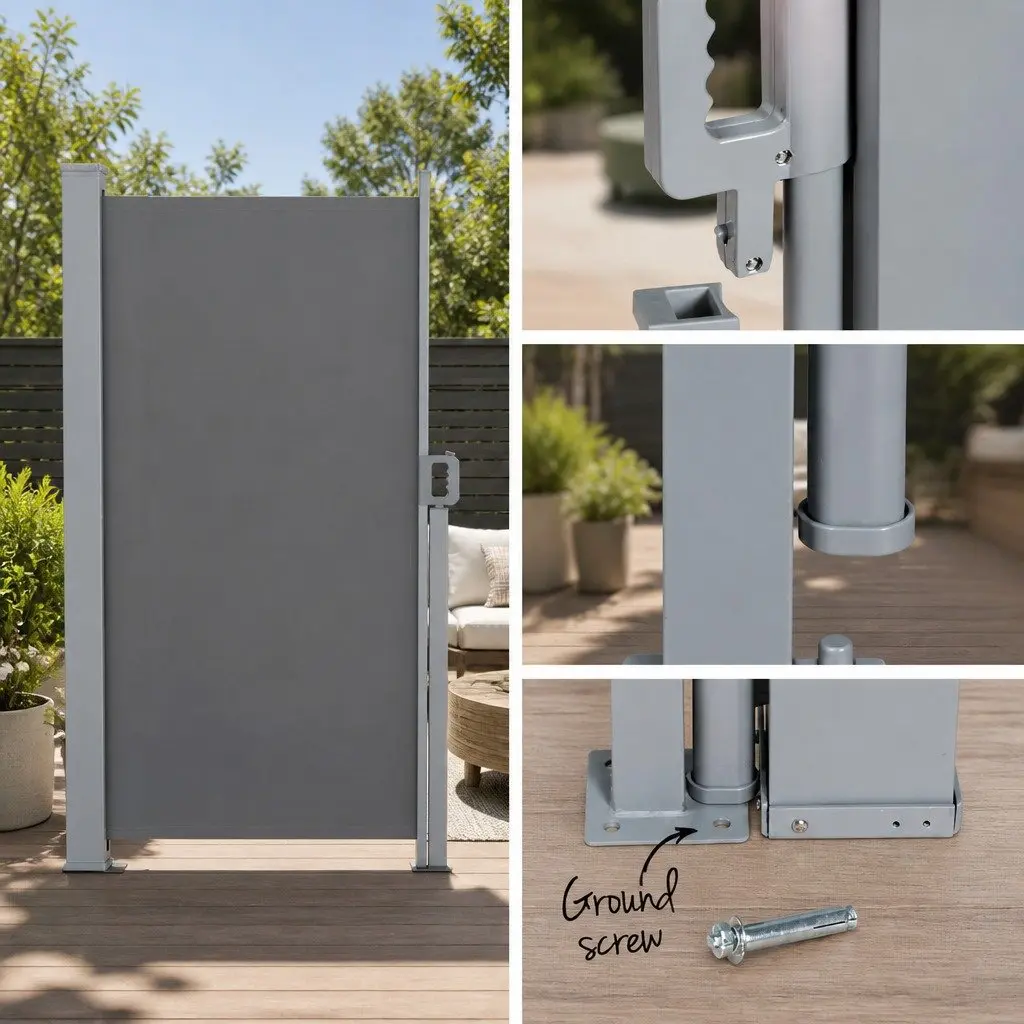 Retractable Side Awning Steel Frame 1.8x3M Grey