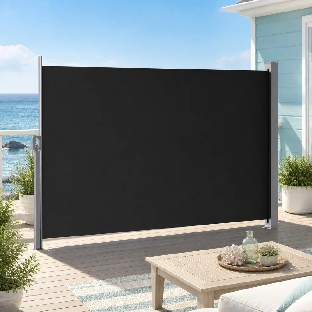 Retractable Side Awning Polyester Fabric 1.8 x 3M Black Steel Frame