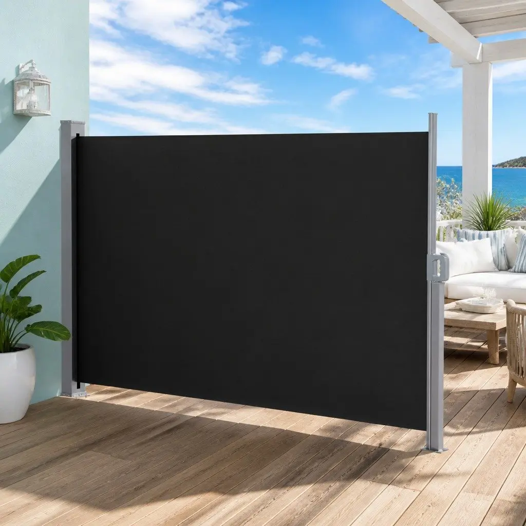 Retractable Side Awning Polyester Fabric 1.8 x 3M Black Steel Frame