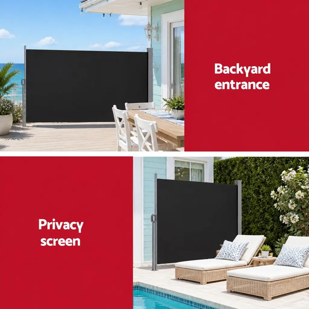 Retractable Side Awning Polyester Fabric 1.8 x 3M Black Steel Frame