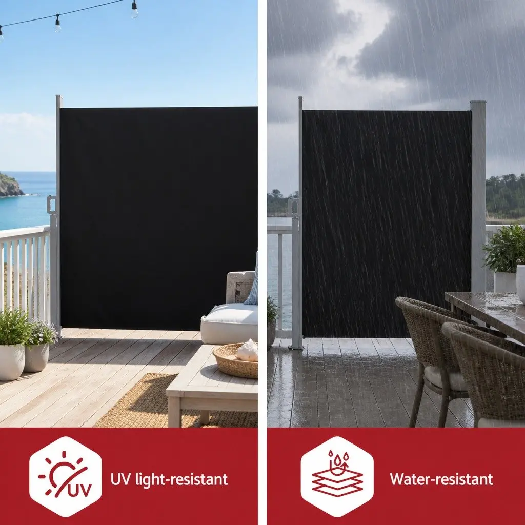 Retractable Side Awning Polyester Fabric 1.8 x 3M Black Steel Frame