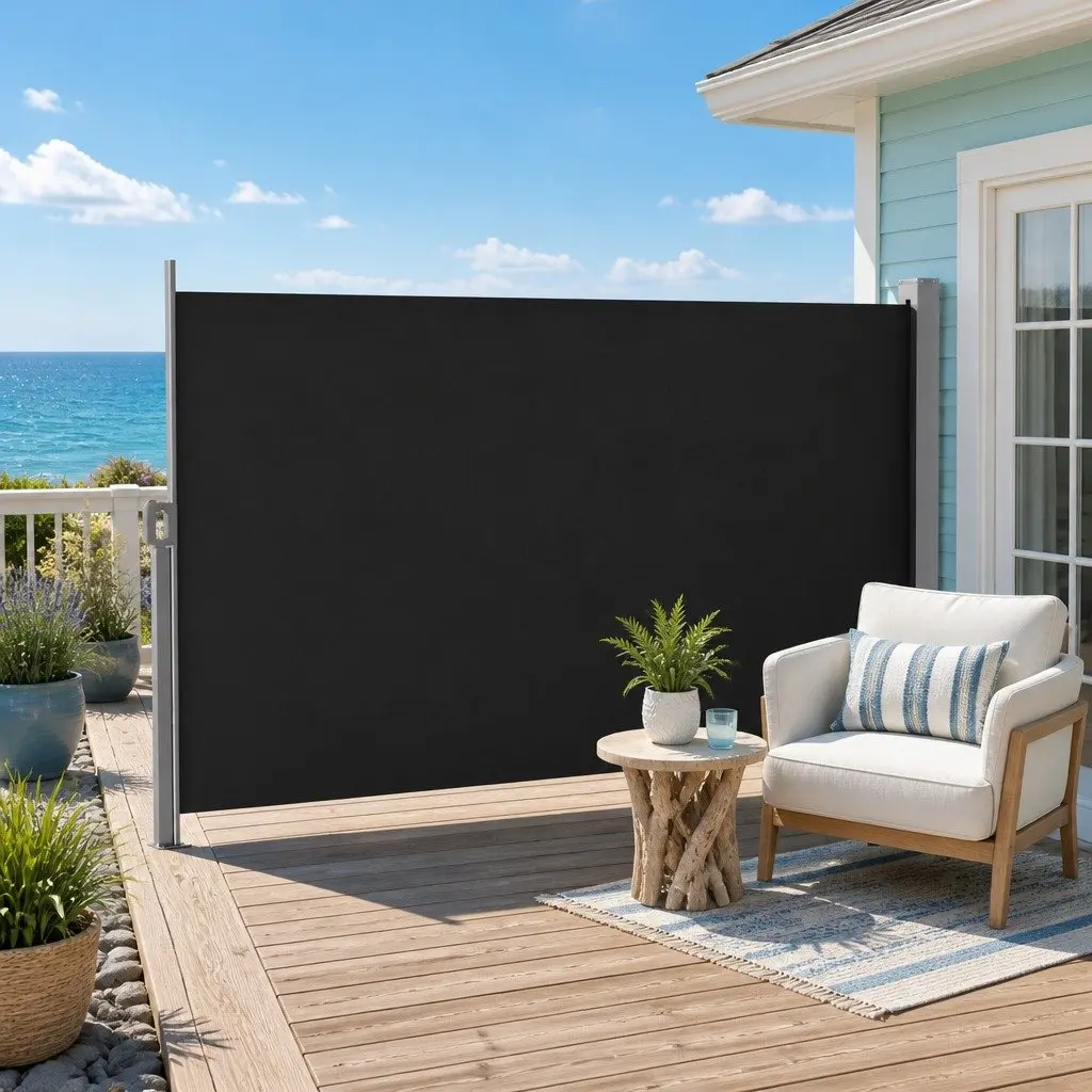 Retractable Side Awning Polyester Fabric 1.8 x 3M Black Steel Frame