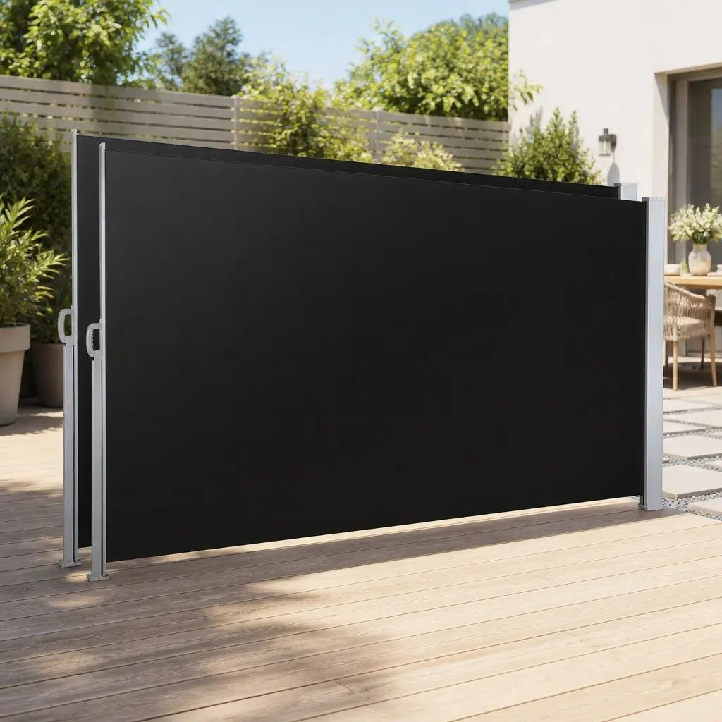 Retractable Awning Outdoor Privacy Screen Black 2x3M UV Tear Resistant Polyester Twin Pack
