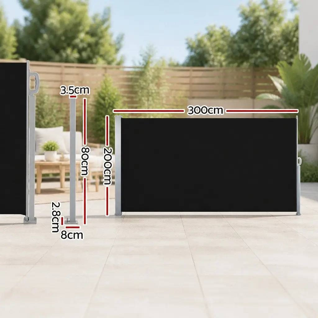 Retractable Awning Outdoor Privacy Screen Black 2x3M UV Tear Resistant Polyester Twin Pack