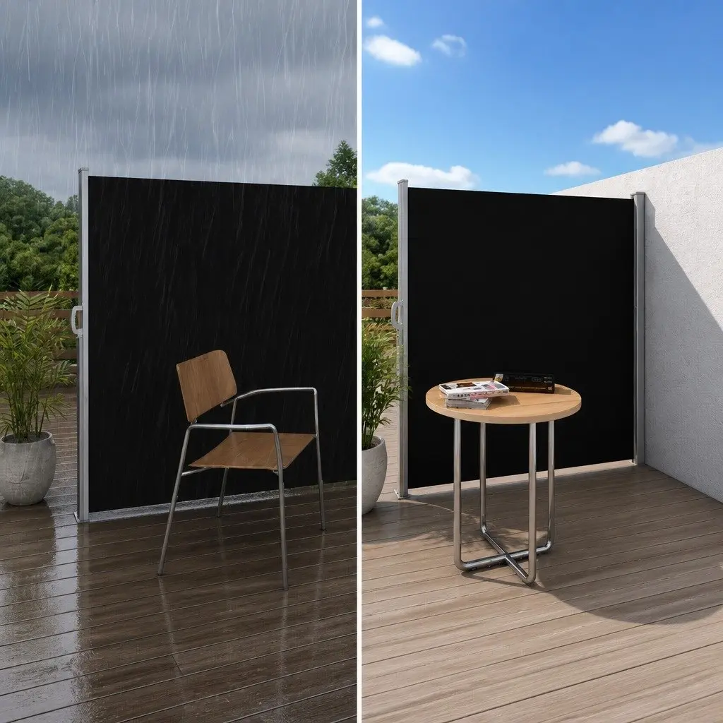 Retractable Awning Outdoor Privacy Screen Black 2x3M UV Tear Resistant Polyester Twin Pack