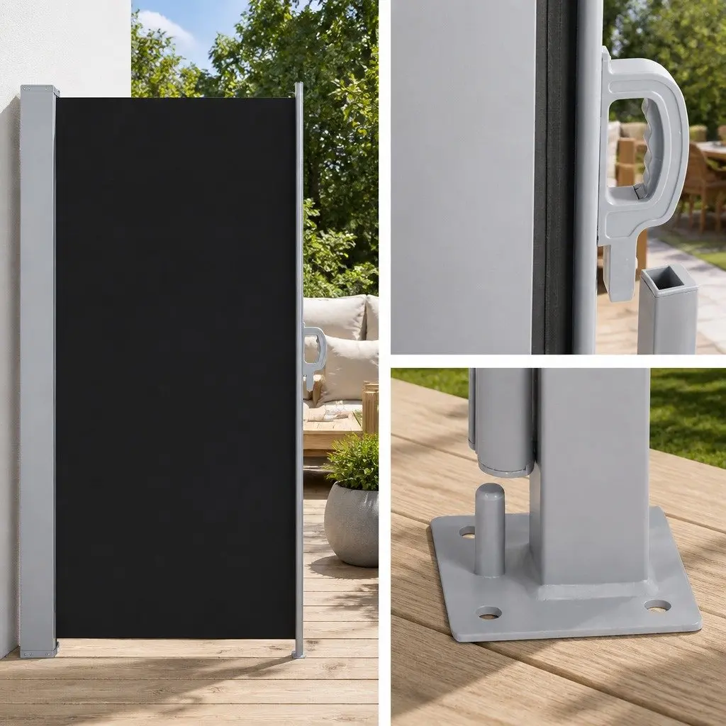 Retractable Awning Outdoor Privacy Screen Black 2x3M UV Tear Resistant Polyester Twin Pack