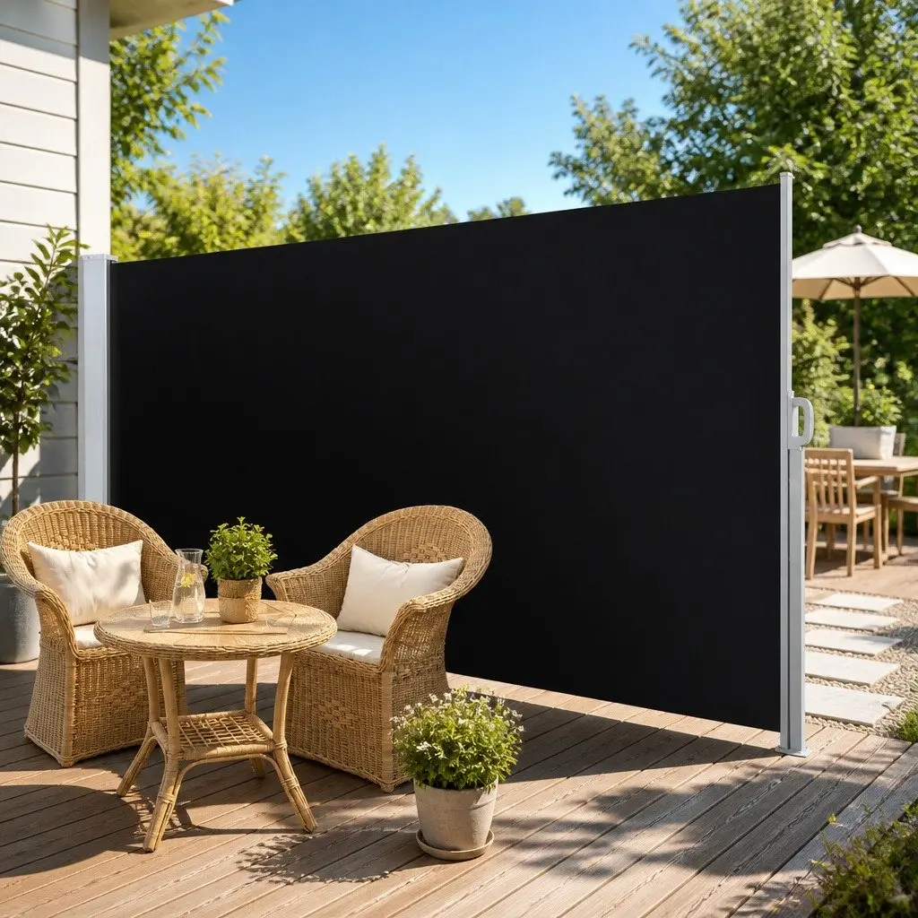 Retractable Awning Outdoor Privacy Screen Black 2x3M UV Tear Resistant Polyester Twin Pack