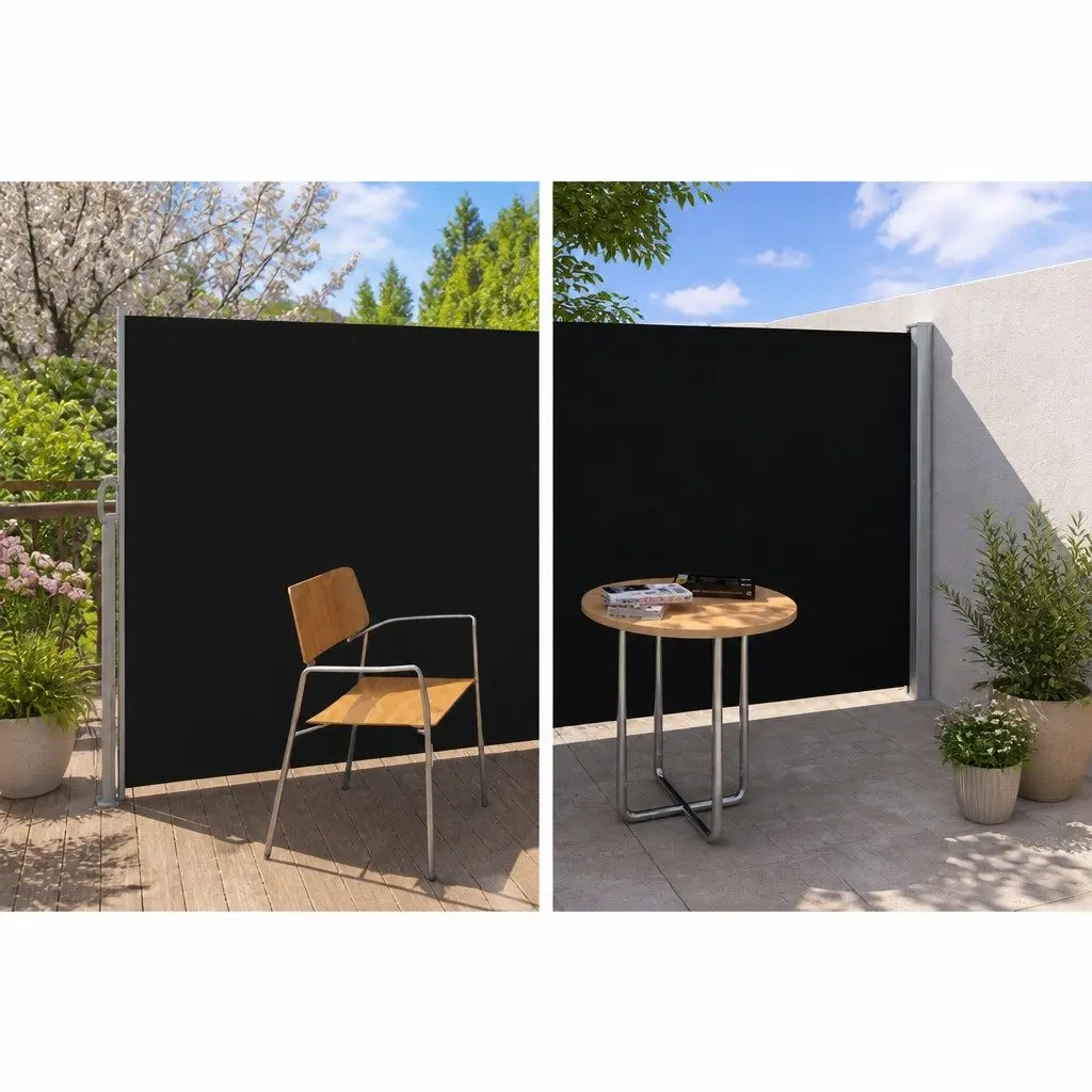 Retractable Side Awning Sun Shade Outdoor Privacy Screen 2M x 3M Black Patio