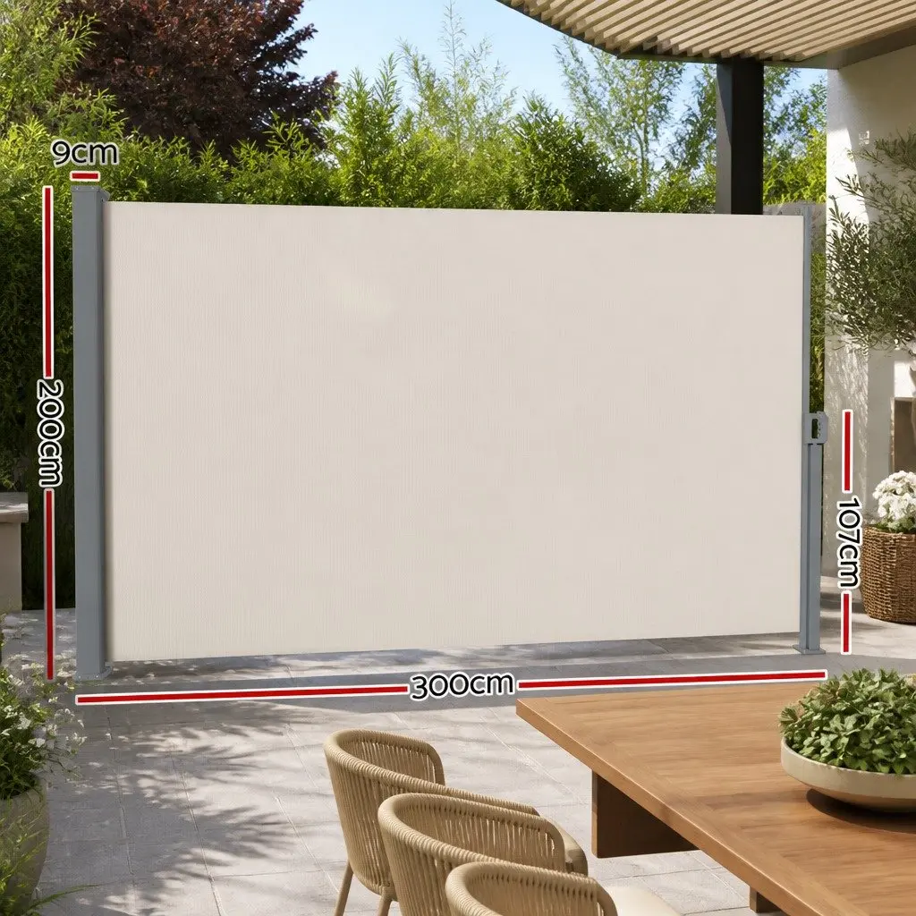 Retractable Side Awning Polyester Fabric 2m x 3m Cream Outdoor Screen