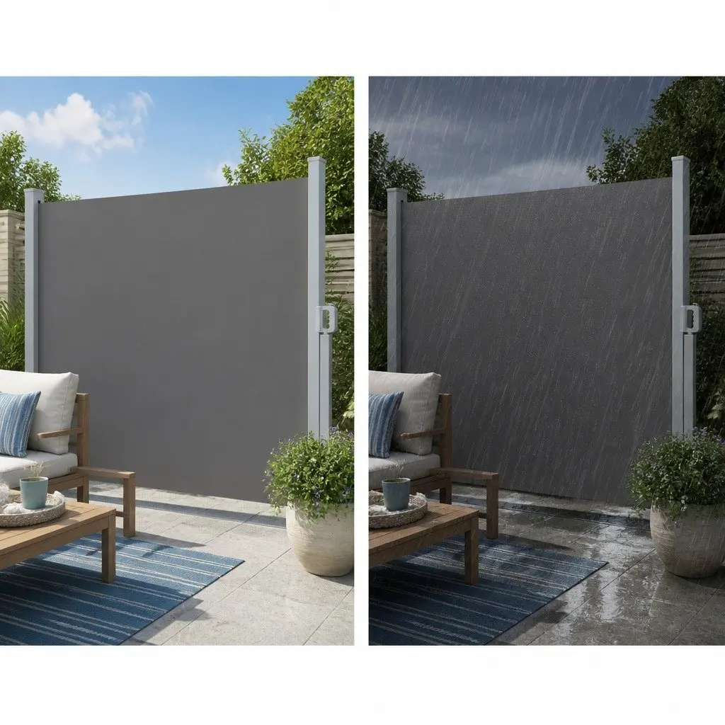Retractable Awning Side Screen Grey Outdoor Privacy Shade 2M x 3M Steel Frame Polyester Fabric UV Tear Resistant