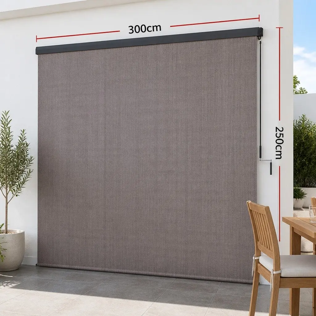 Retractable Awning Aluminium 3M x 2.5M Brown Hand Crank Patio Shade