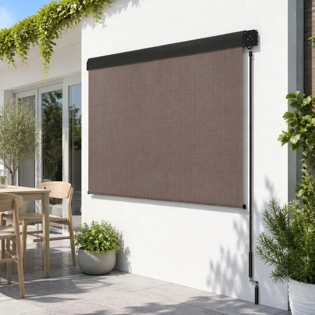 Retractable Awning Aluminium 3M x 2.5M Brown Hand Crank Patio Shade
