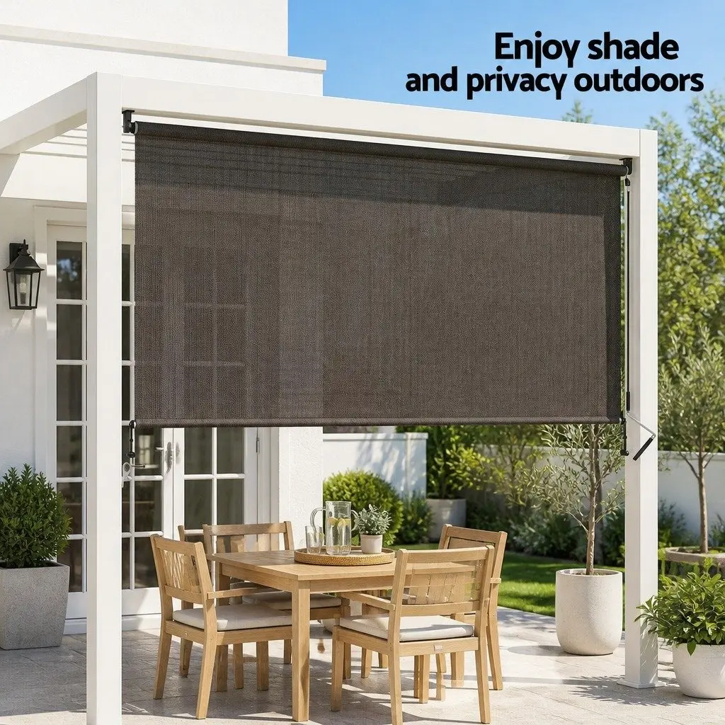 Retractable Awning Aluminium 3M x 2.5M Brown Hand Crank Patio Shade