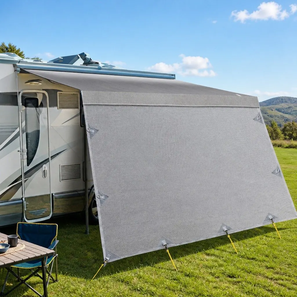 Caravan Awning Fabric & Privacy Screen RV Roll Out Sun Shade 12ft Grey Combo