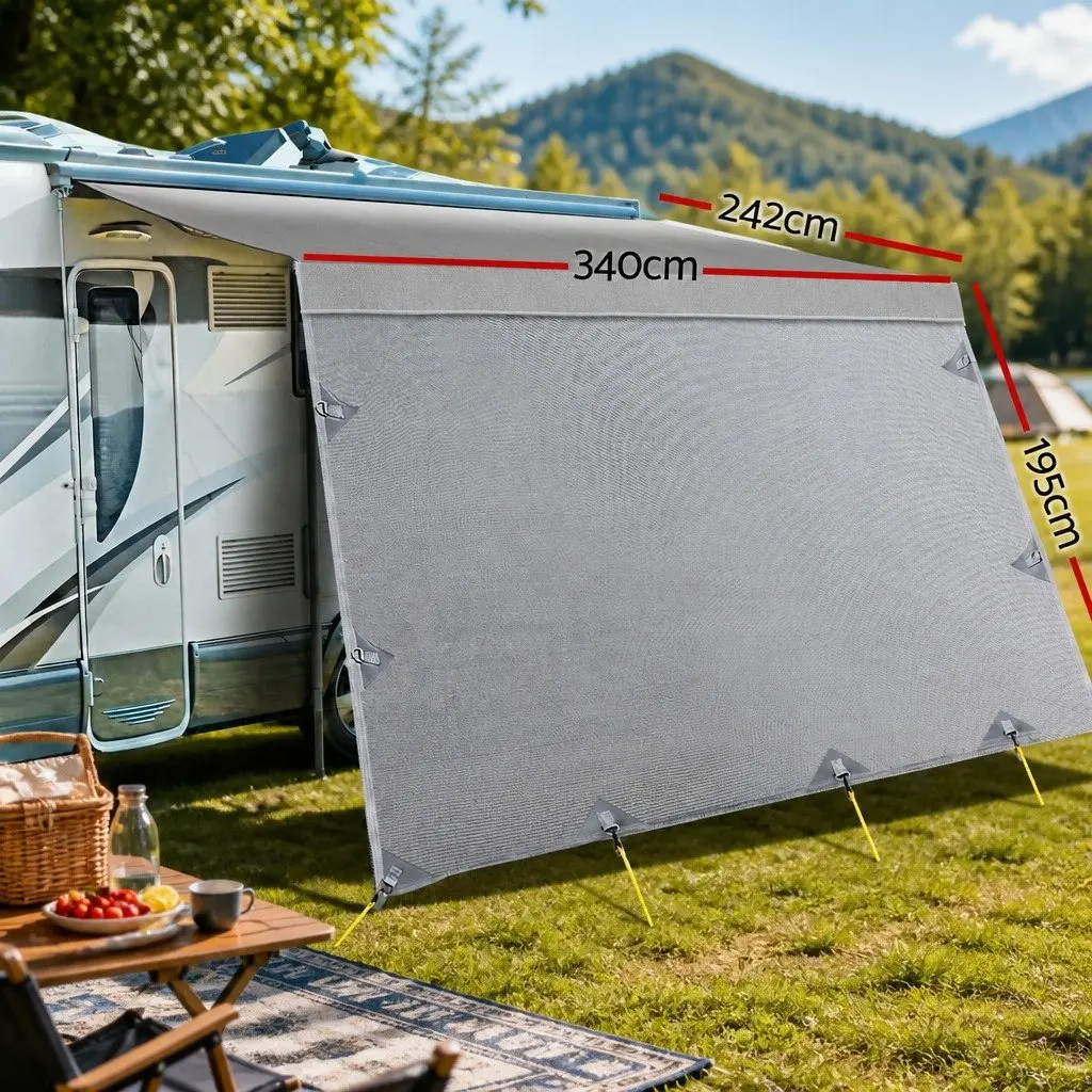 Caravan Awning Fabric & Privacy Screen RV Roll Out Sun Shade 12ft Grey Combo