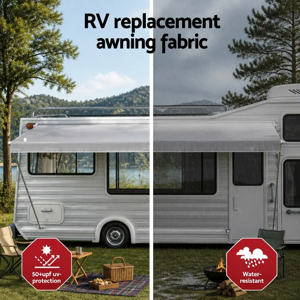 Caravan Awning Fabric & Privacy Screen RV Roll Out Sun Shade 12ft Grey Combo