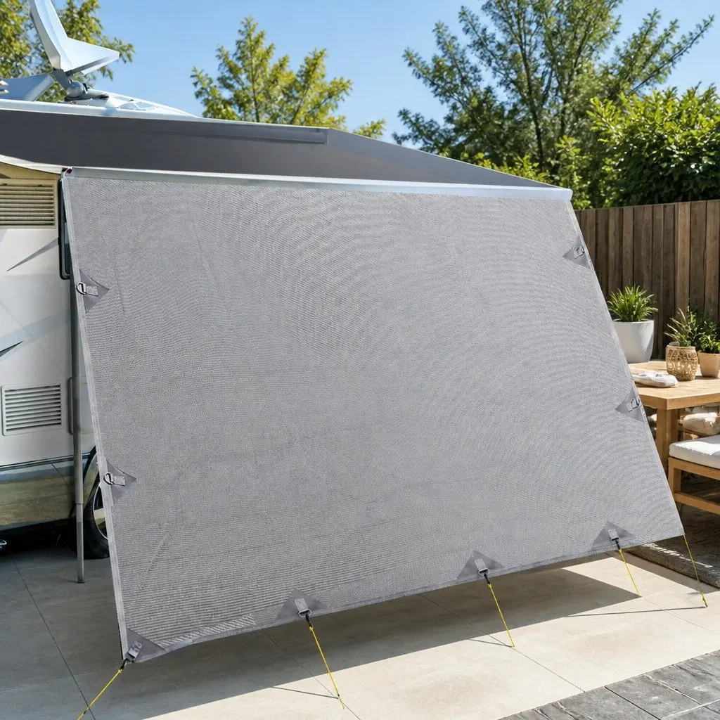 Caravan Privacy Screen UV Protected 3.7 x 1.95M Grey Polyethylene Sun Shade