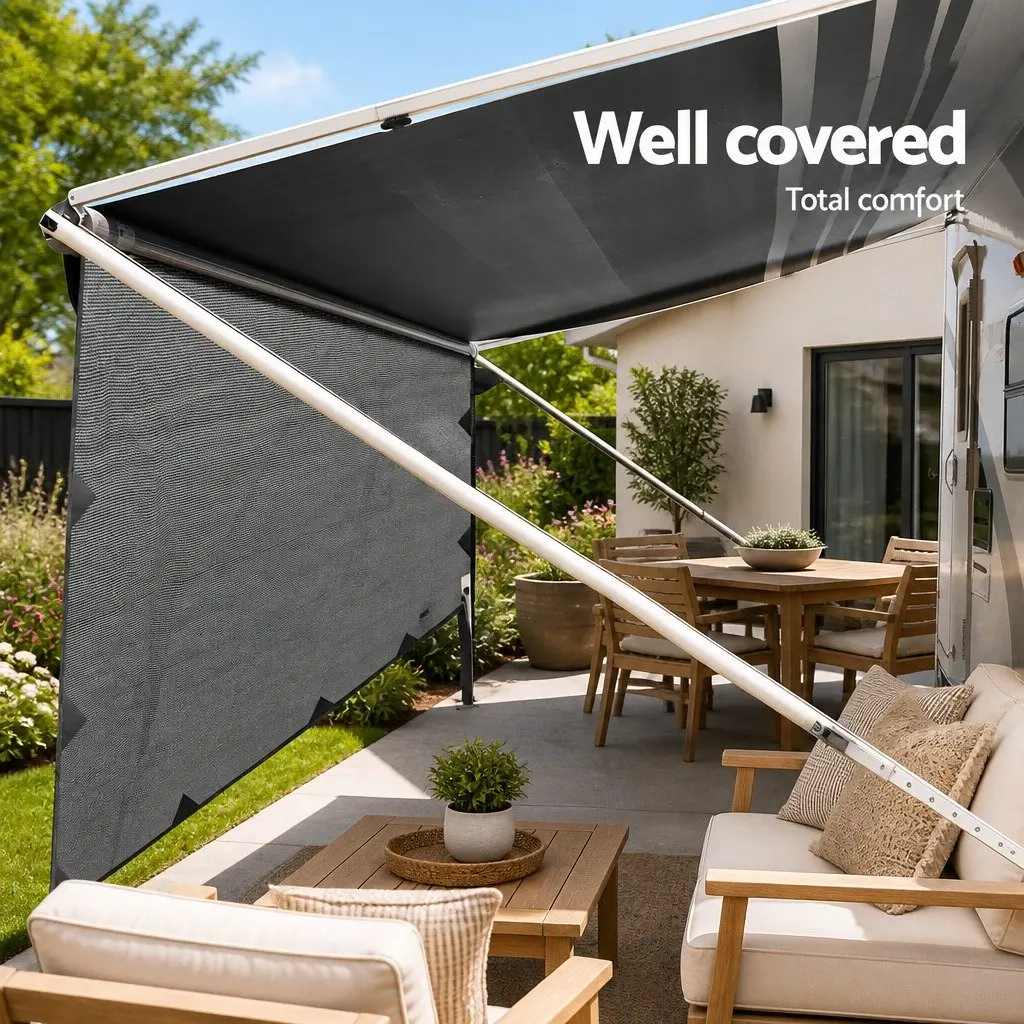 Caravan Privacy Screen UV Protected 3.7 x 1.95M Grey Polyethylene Sun Shade