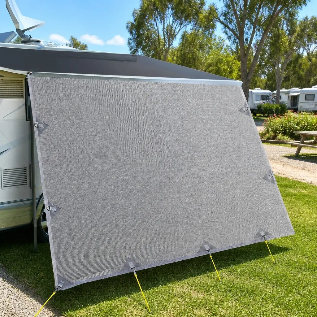 Caravan Awning Privacy Screen Grey 4.3m x 1.95m Water-Repellent Heavy-Duty UV Protection Quick Setup Outdoor Shade