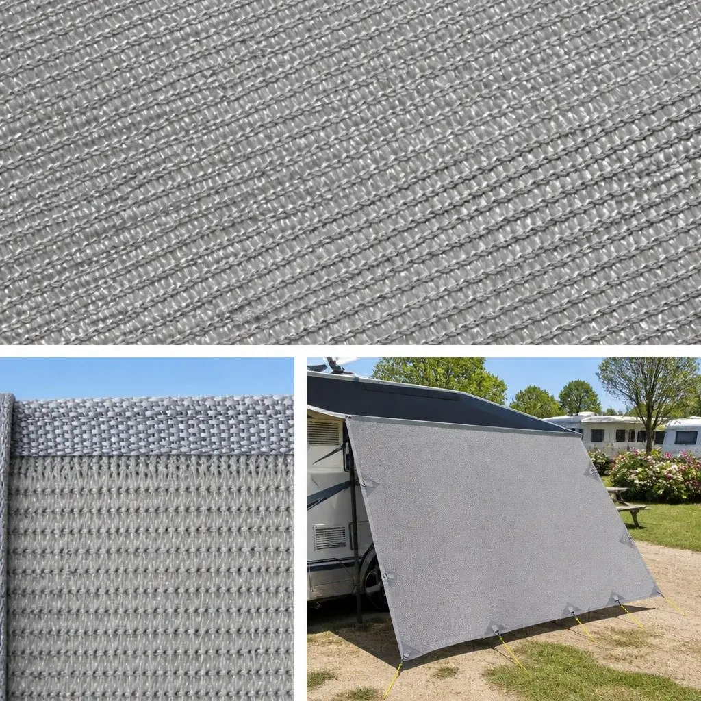 Caravan Awning Privacy Screen Grey 4.3m x 1.95m Water-Repellent Heavy-Duty UV Protection Quick Setup Outdoor Shade