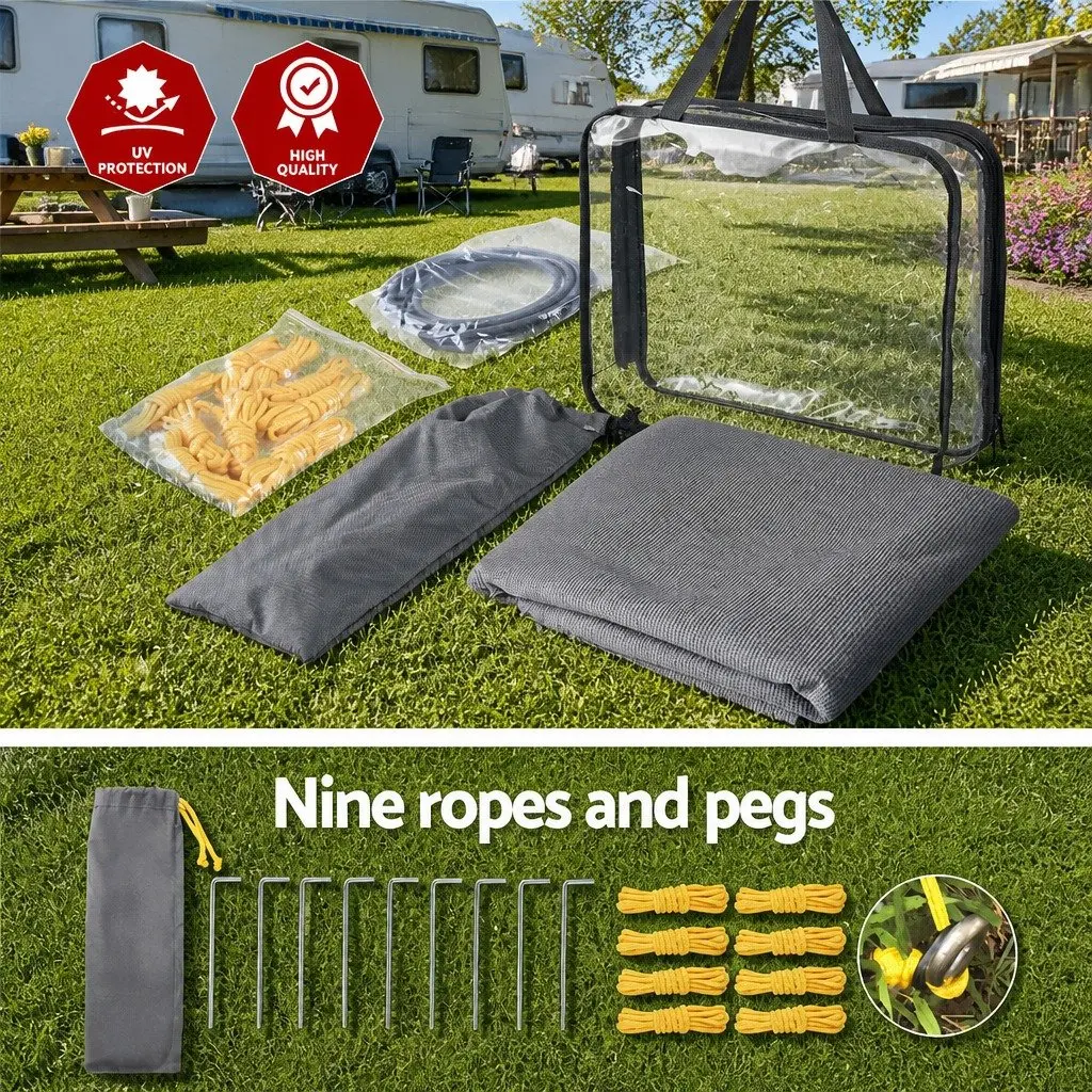 Caravan Awning Privacy Screen Grey 4.3m x 1.95m Water-Repellent Heavy-Duty UV Protection Quick Setup Outdoor Shade