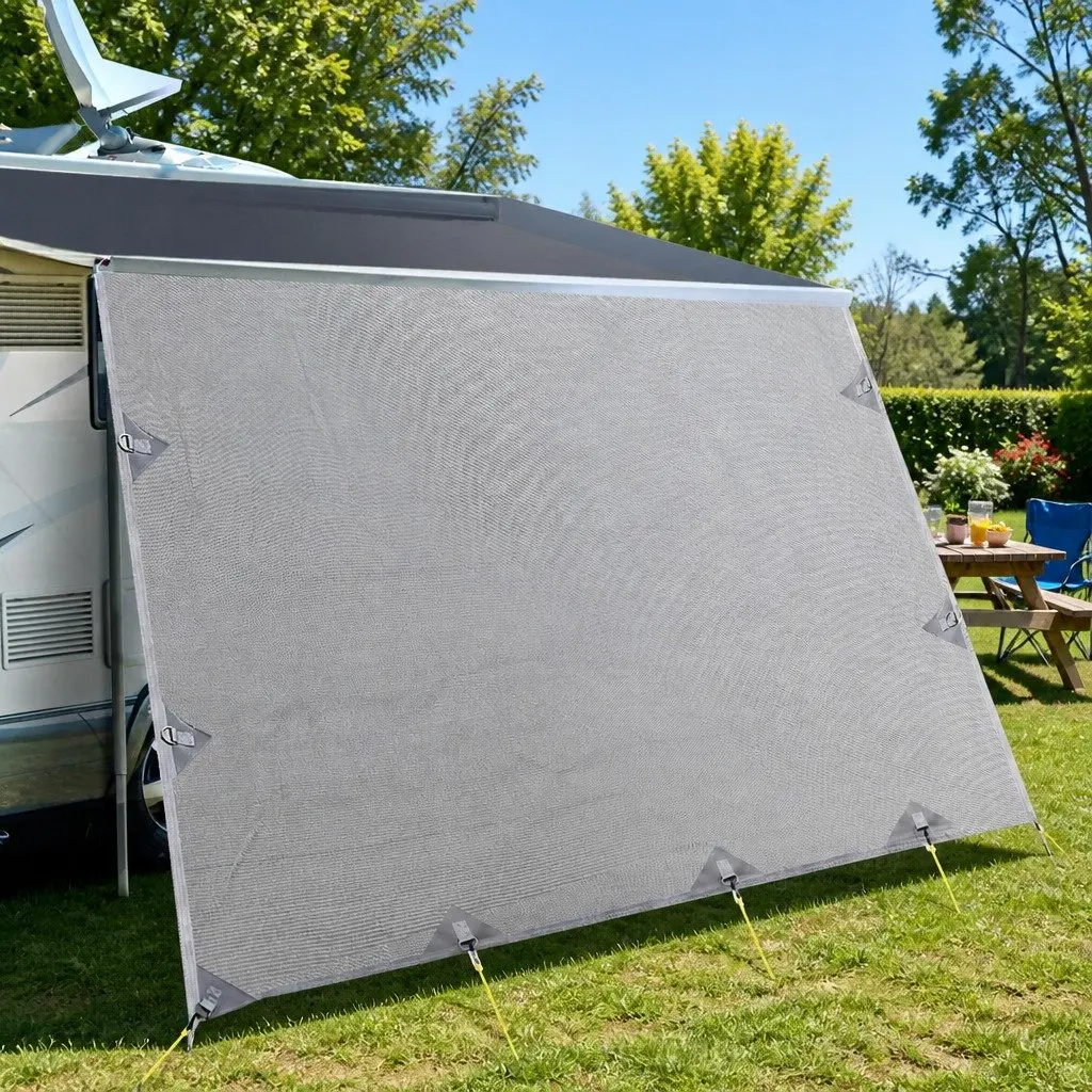 Caravan Privacy Screen Water-Repellent 5.2x1.95M Grey UV-Protected End Wall Side Sun Shade