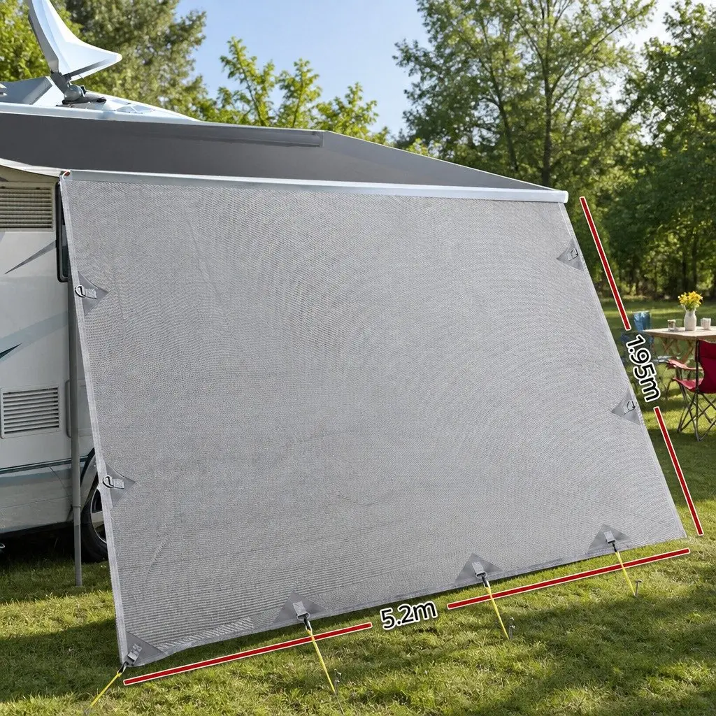 Caravan Privacy Screen Water-Repellent 5.2x1.95M Grey UV-Protected End Wall Side Sun Shade