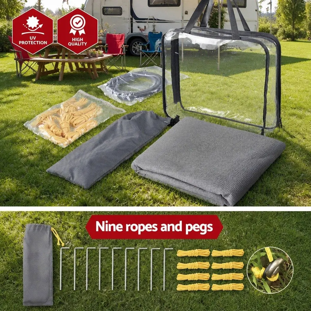Caravan Privacy Screen Water-Repellent 5.2x1.95M Grey UV-Protected End Wall Side Sun Shade