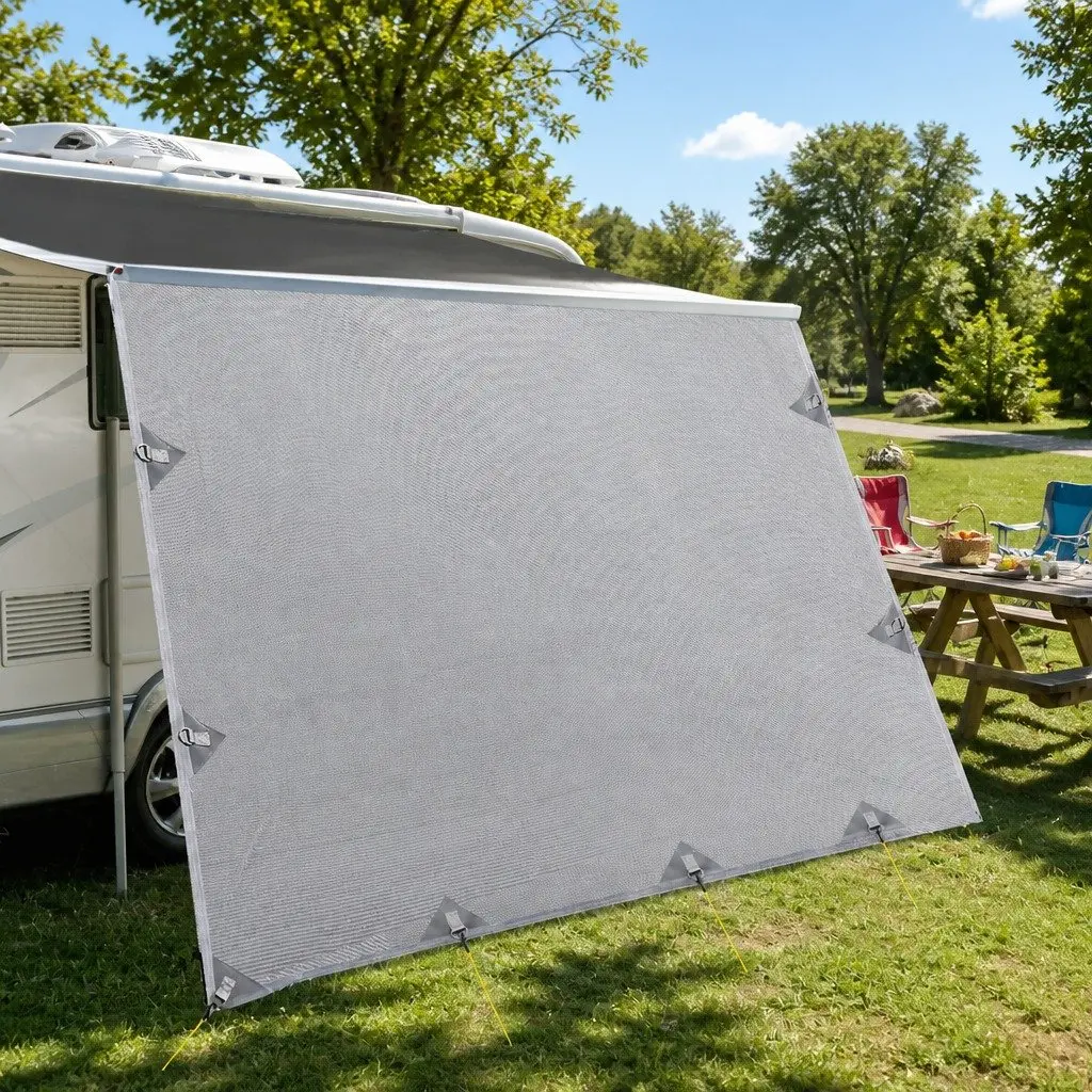 Caravan Privacy Screen Water-Repellent 5.2x1.95M Grey UV-Protected End Wall Side Sun Shade