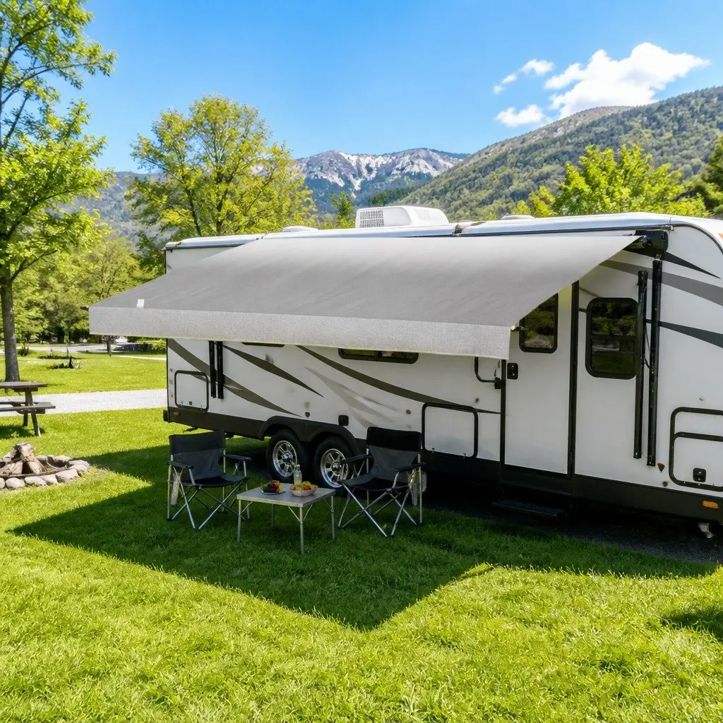 Caravan Awning Replacement Fabric Grey 12ft 340cm x 242cm Durable 1000D PVC Outdoor Shelter