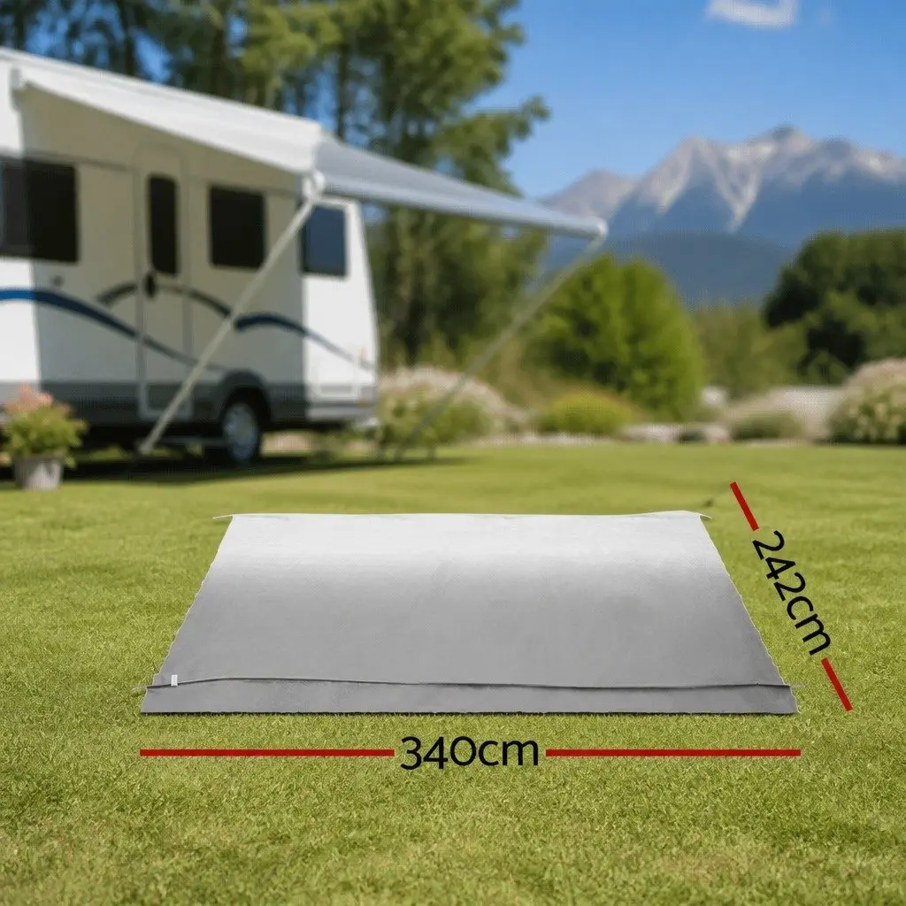 Caravan Awning Replacement Fabric Grey 12ft 340cm x 242cm Durable 1000D PVC Outdoor Shelter