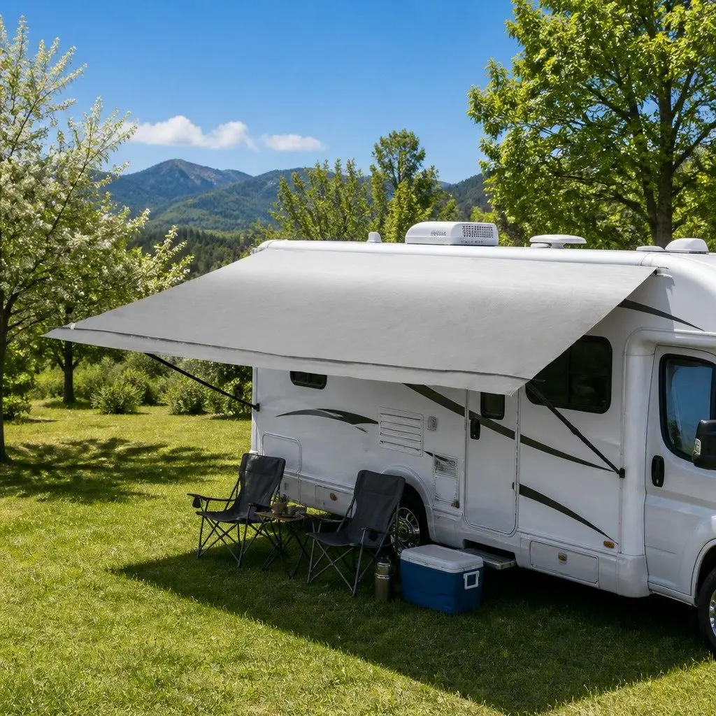 Caravan Awning Replacement Fabric Grey 12ft 340cm x 242cm Durable 1000D PVC Outdoor Shelter