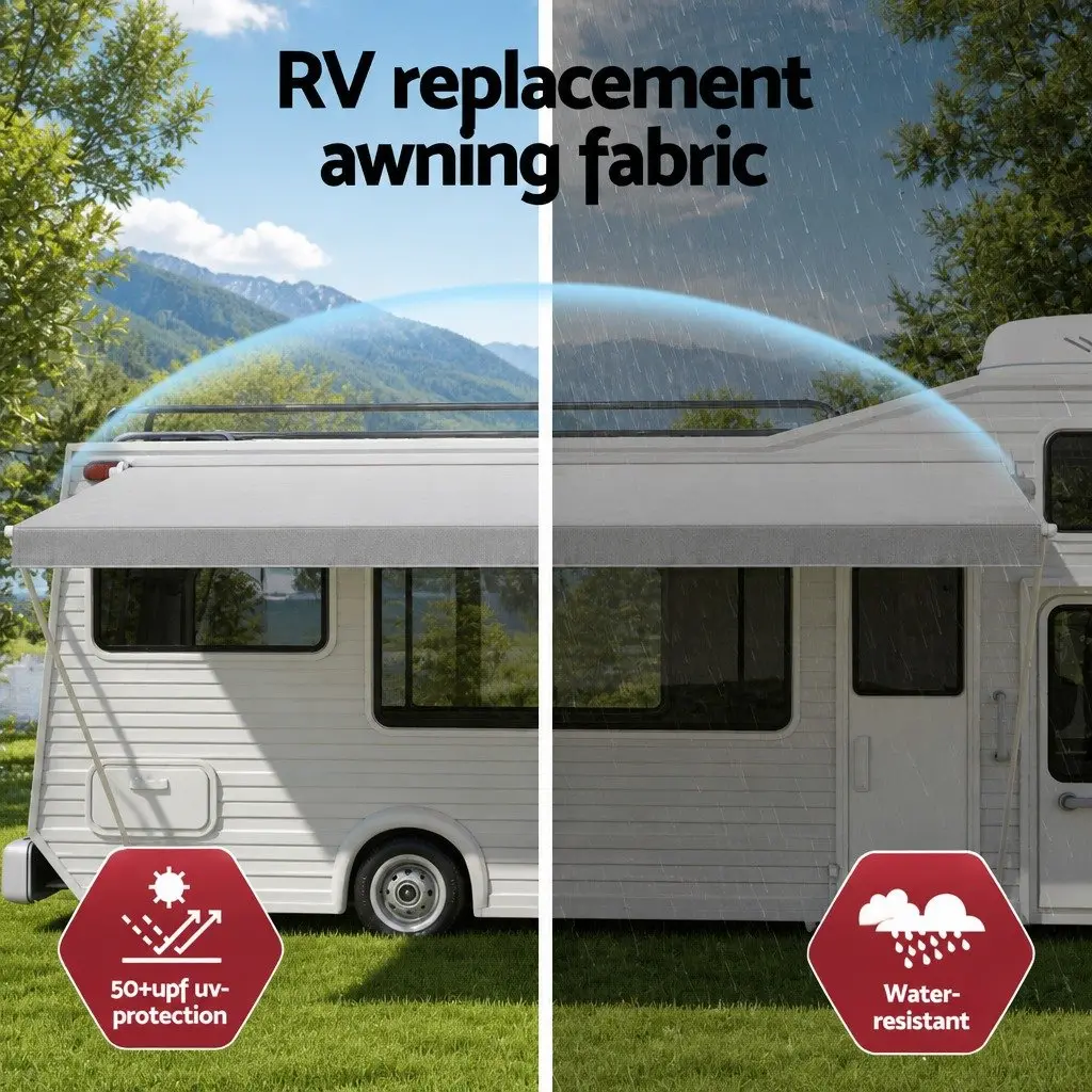 Caravan Awning Replacement Fabric Grey 12ft 340cm x 242cm Durable 1000D PVC Outdoor Shelter