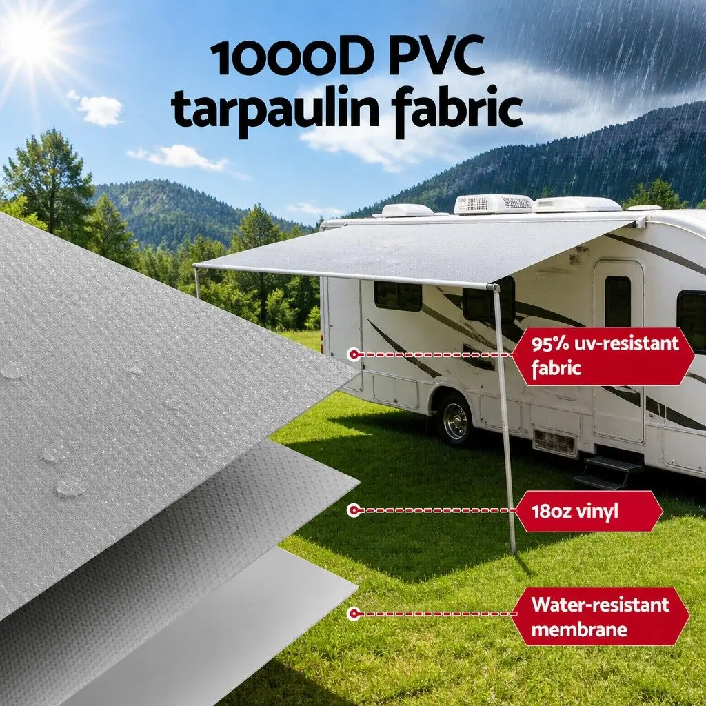 Caravan Awning Replacement Fabric Grey 12ft 340cm x 242cm Durable 1000D PVC Outdoor Shelter