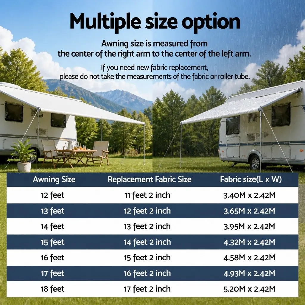 Caravan Awning Replacement Fabric Grey 12ft 340cm x 242cm Durable 1000D PVC Outdoor Shelter