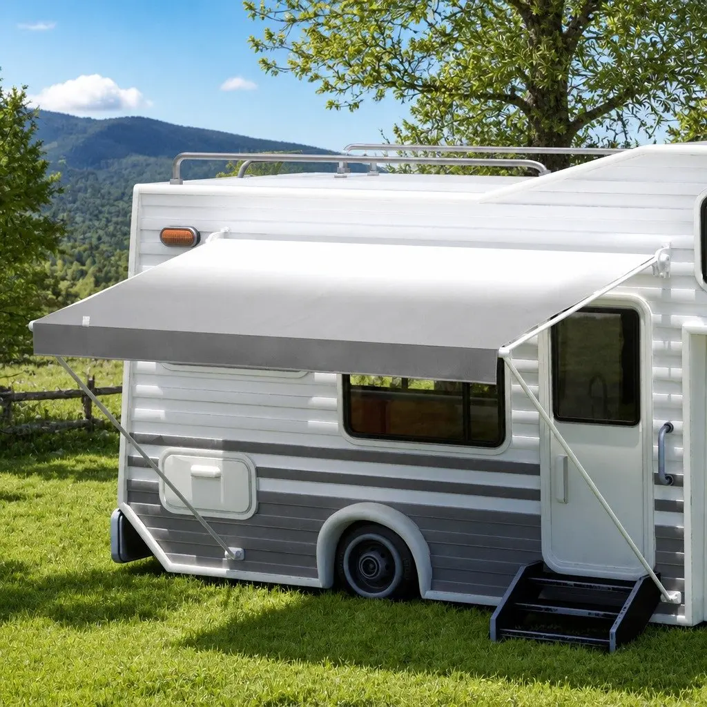 Caravan Awning Replacement Fabric Grey 12ft 340cm x 242cm Durable 1000D PVC Outdoor Shelter
